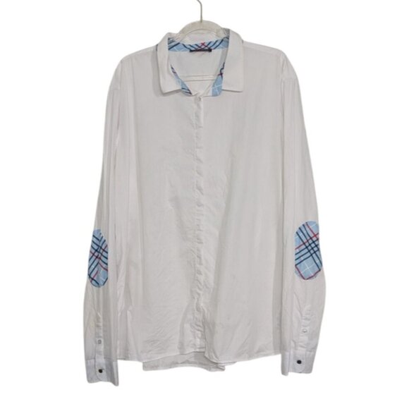 Saint James Elbow Patch Shirt Womens Size 18 White 100% Cotton Button Front - Picture 1 of 11